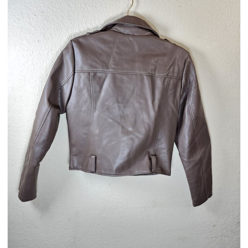 Primark Womens Size 4 Tan Faux Leather Zip Up Biker Jacket - Picture 4 of 7